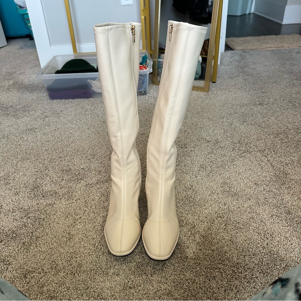 AEROSOLES Angela Stretch Faux Leather Tall Boots in Eggnog - Picture 8 of 10